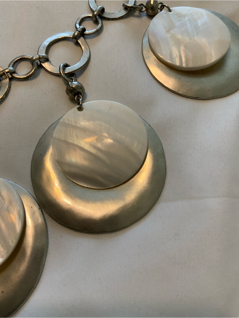 Chicos Statement Iridescent Disc Bib Necklace - Silver Toned, Heavy - Picture 2 of 5